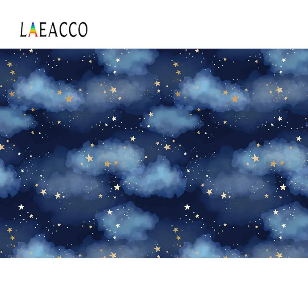 

Laeacco Gold Star Cloud Happy Baby's Birthday Party Customized Poster Dark Night Scene Photo Background Photo Backdrop Photocall