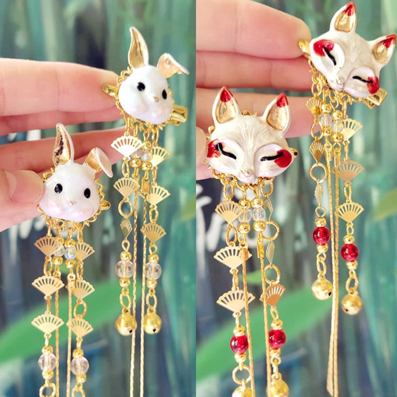 

Новинка 2021, заколки для волос в виде животных с кисточками, заколки для волос в виде кролика, Винтажная заколка в виде лисы, реквизит для фото