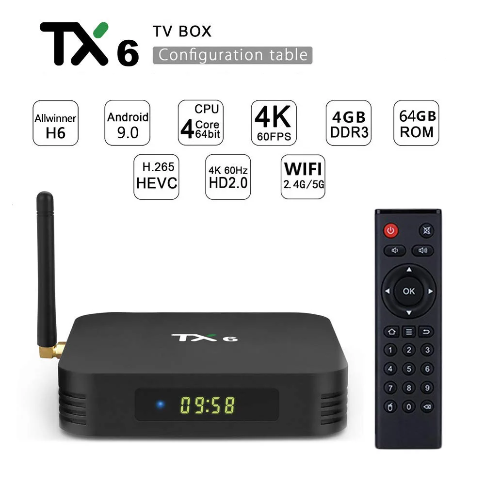 

Tx6 Android 9,0 Смарт ТВ-бокс 4 и 64 ГБ с Bluetooth двойной экран WiFi USB3.0 новые Ip ТВ-приставки
