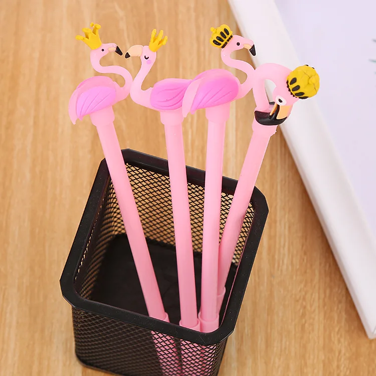 20PCs Creative Pink Flamingo Gel Pen Cartoon Learning Stationery Crown Swan Neutral Pen Cute Girl's Heart Signature Pen Prizes