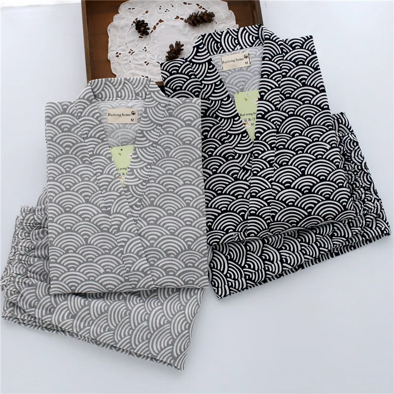 Брюки с длинным рукавом кимоно Пижама халат 100% хлопок марля японская Женская