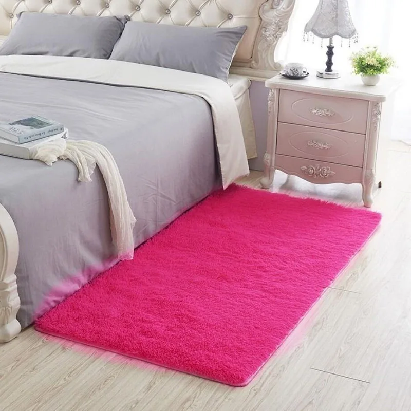 Rose red High Quality Big Size Bathroom Carpet Floor Rug Bedroom Kitchen Bathroom Mat Sofa Rug 1pcs Rectangle Solid Bath Mat Doorway Rug - Цвет: Rose red