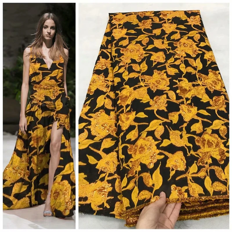 

H&Q 2021 Hot Selling Nigerian Brocade African Lace Fabric With Jacquard Weave 5 Yard French Tulle Lace Fabrics For Fashion Party