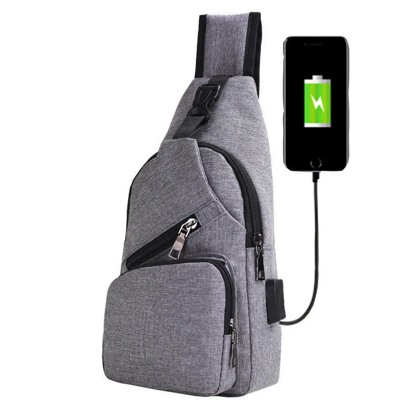 

Men Canvas Creative USB Charger Port Anti-theft Chest Pack Travel Bags Backpack Rucksack Shoulder Sling Bag