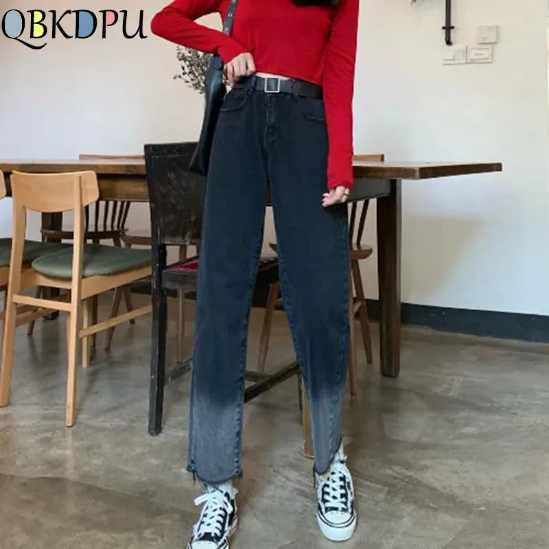 Винтажные градиентные Широкие джинсовые штаны женские модные свободные