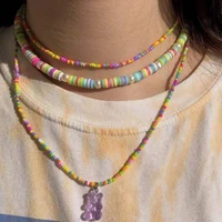 korean cartoon gummy bear charm beaded necklace for women rainbow bead choker handmade necklace harajuku y2k boho jewelry gift