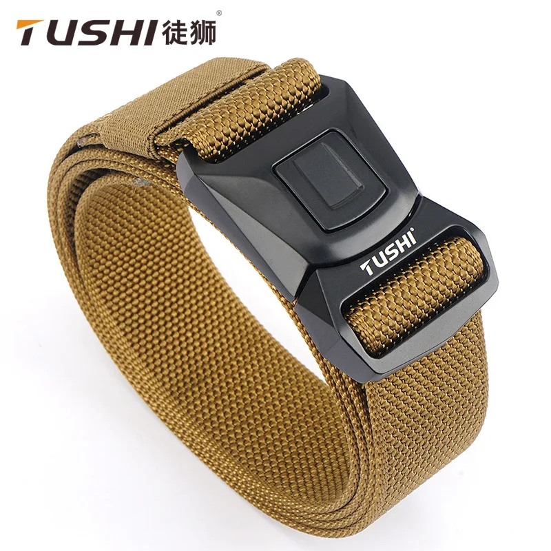 TUSHI 2021 Hot Sell Men Belt Nylon Weave Multifunctional Outdoors Tactical Waistband Metal Quick Release Buckle Male Ceinture