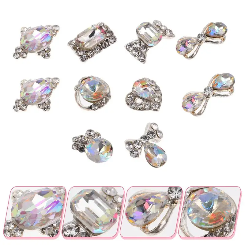 

10Pcs Nail Gems Shiny Flat Back Crystal Manicure Stud Charms Manicure Decoration