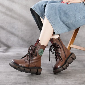 Koovan Women Boots Autumn Winter 2021 New Trend Thick Bottom Genuine Leather Waterproof Boots Side Zipper Short Shoes For Girls