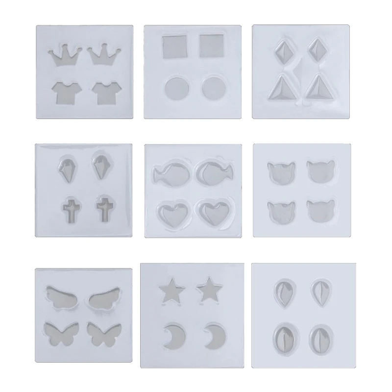 

9Pcs Epoxy Resin Earrings Charms Casting Mould Jewels Shapes Ear Studs Silicone Resin Mold Mini Earrings Molds Kit Tool X4YA