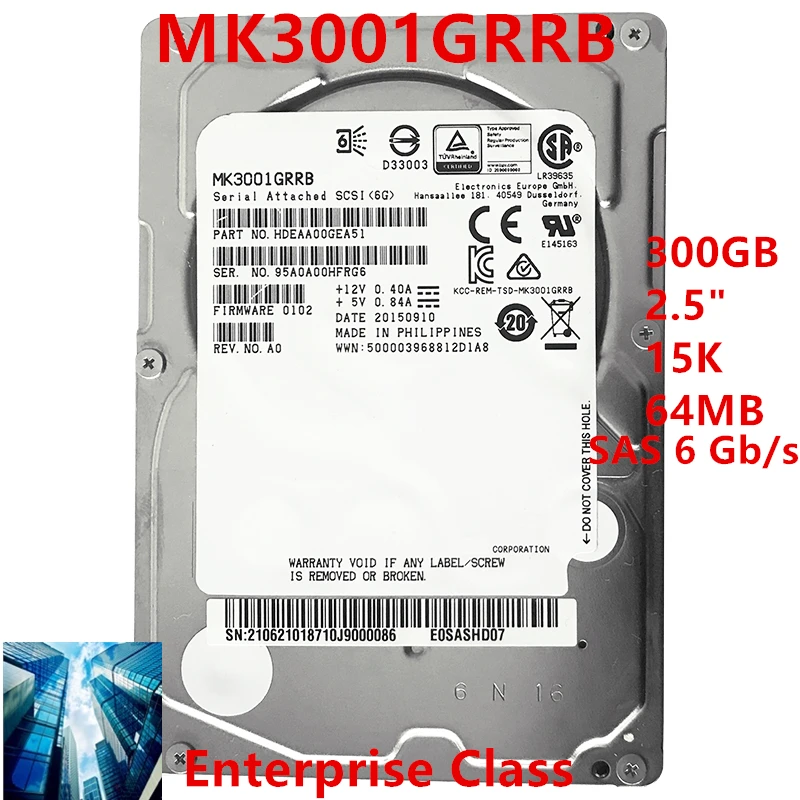 Новый оригинальный жесткий диск для Toshiba 300 ГБ 2,5 дюйма 15K SAS 6 ГБ/сек. 64 Мб для внутреннего жесткого диска для Enterprise Class HDD для MK3001GRRB