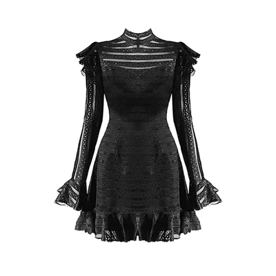 

Ruibbit New Arrival Punk Gothic Retro Black Mini Dress Gothic Harajuku Bodycon Dress Mesh Long Sleeve Sexy Female Dresses Rock