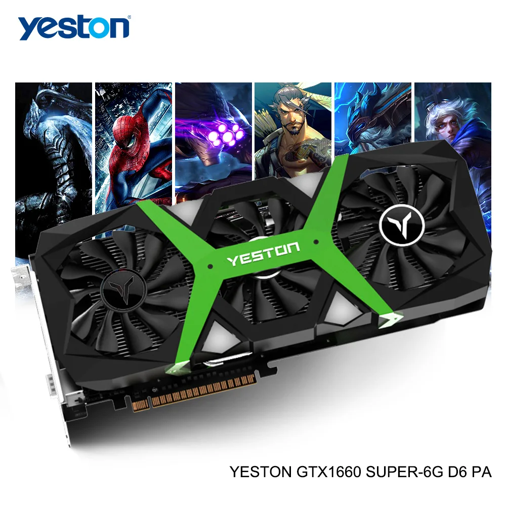 Видеокарта для настольного компьютера Yeston GeForce GTX 1660 SUPER GPU 6GB GDDR6 192 bit поддерживает DVI-D/HDMI/DP.