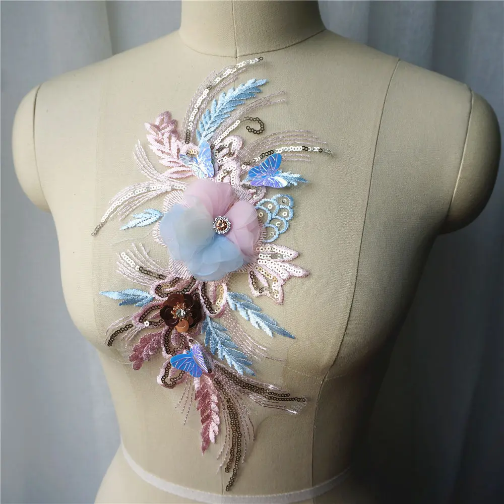 Кружевная ткань с блестками бабочками цветами и бусинами | Дом сад