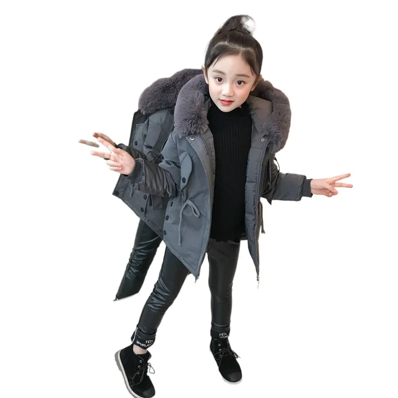 

Teens Girls New Winter Fur Hooded Coats Children Thicken Cotton-Padded Parkas Drawstring Jacket Kids Toddler Warm Snowsuit