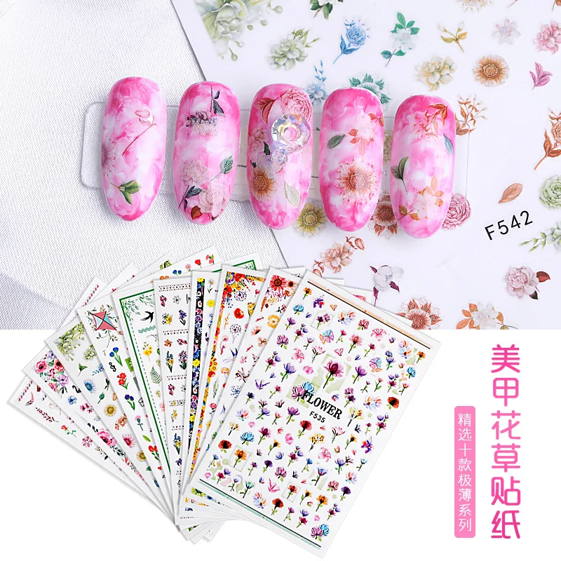 Смешанные Цветочные красочные наклейки Лето для ногтей цветок маска девушка