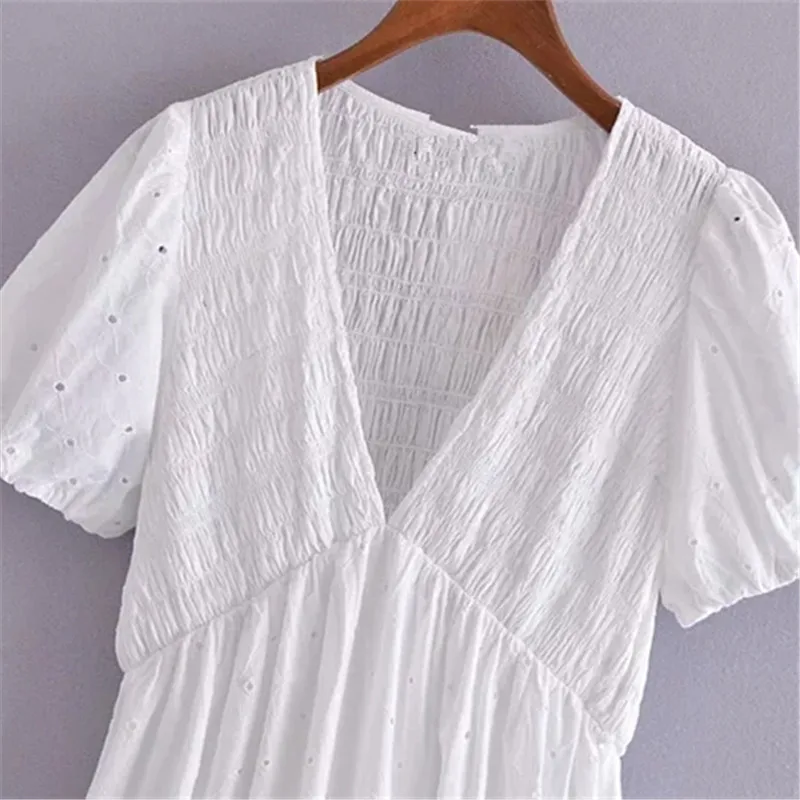 Женское длинное хлопковое платье ZA летнее сказочное с V-образным вырезом и