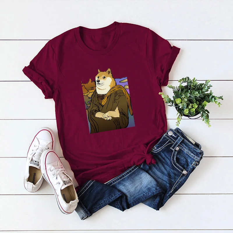 Футболка женская оверсайз с принтом в виде фотособаки и коротким