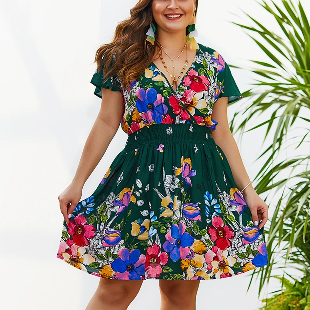 Женское платье миди с рукавом бабочкой большие размеры|Женские платья| |