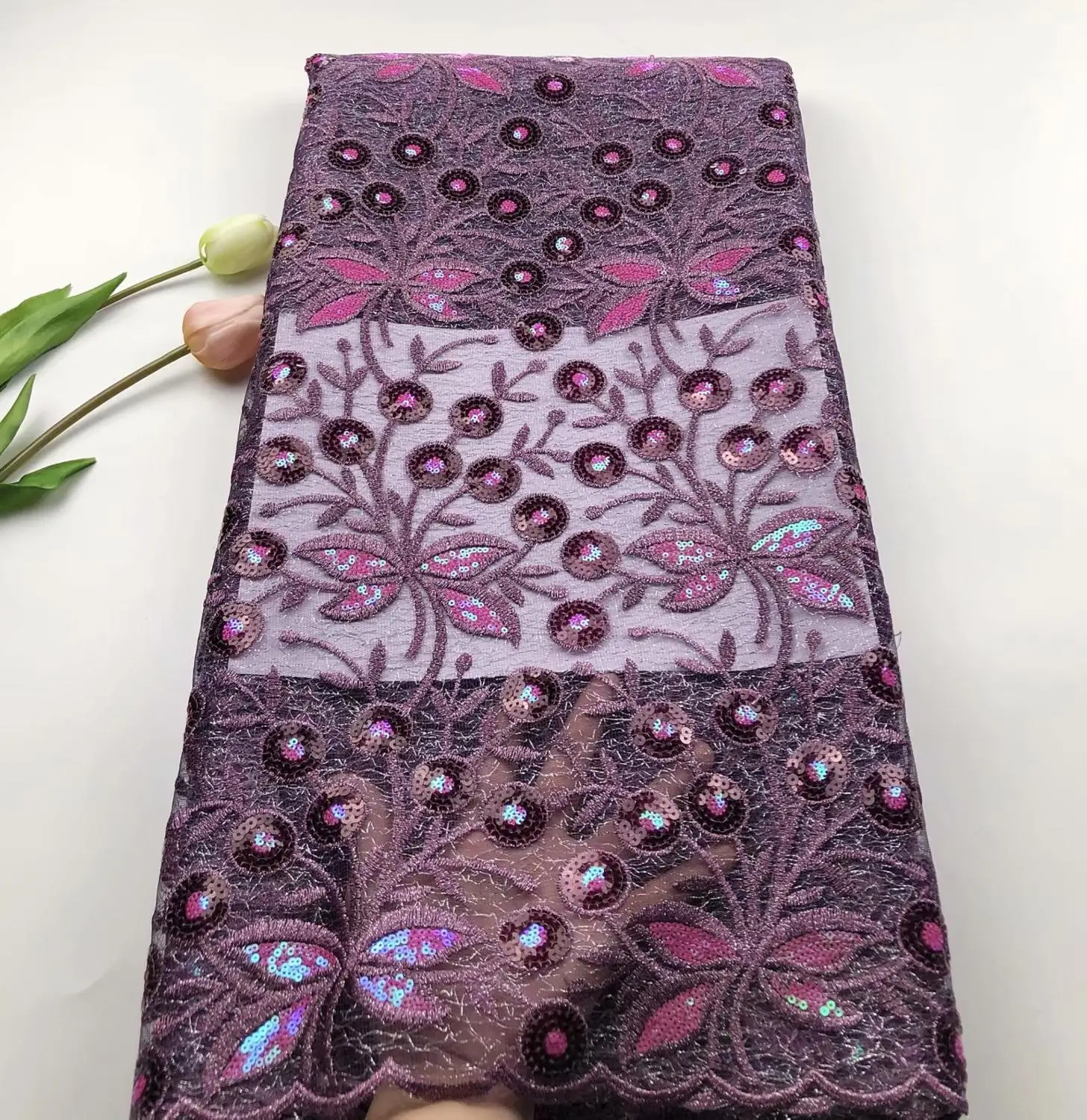 

French Nigerian sequins lace 2019 African net tulle mesh voile lace fabric high quality for party wedding dress HSISE151