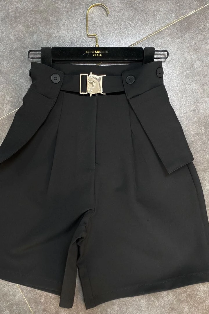 

2021 Summer Side Pocket Women Shorts Button Splicing High Waist Show Thin Tooling Suit Mid Pants Fashion