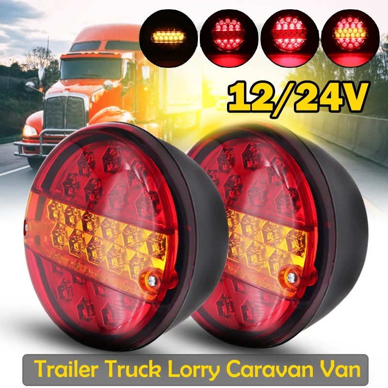 

1x/2x 20 LED 12V 24V Universial Car Tail Light Rear Brake Stop Indicator Turn Signal Lamp Round Trailer Truck Caravan Van Lorry