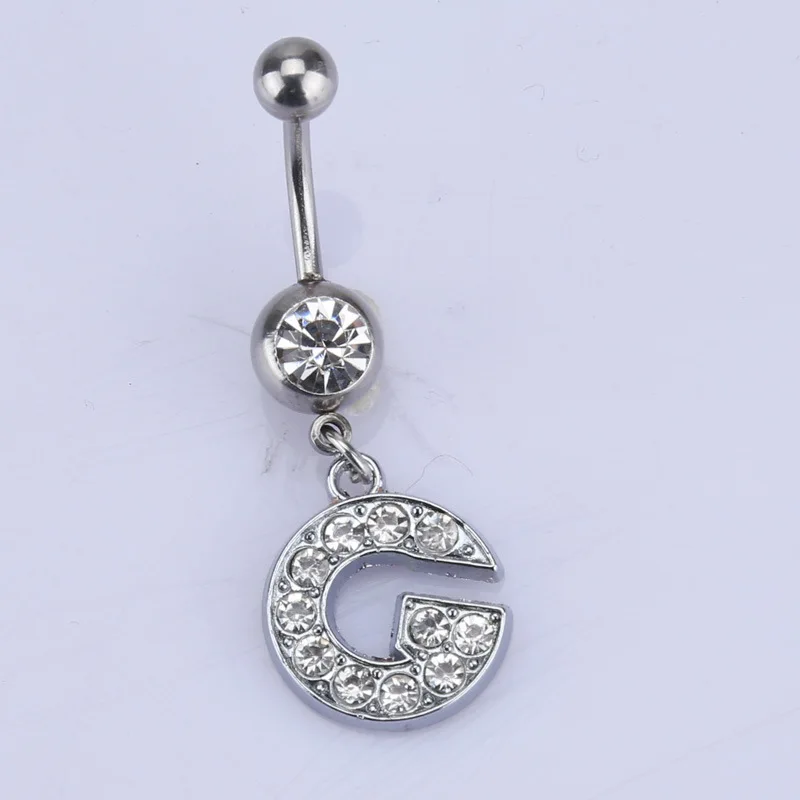 

26 letter A to Z style Charming Body Piercing Crystal Rhinestone Inlaid Navel Belly Button Ring stainless steel jewelry