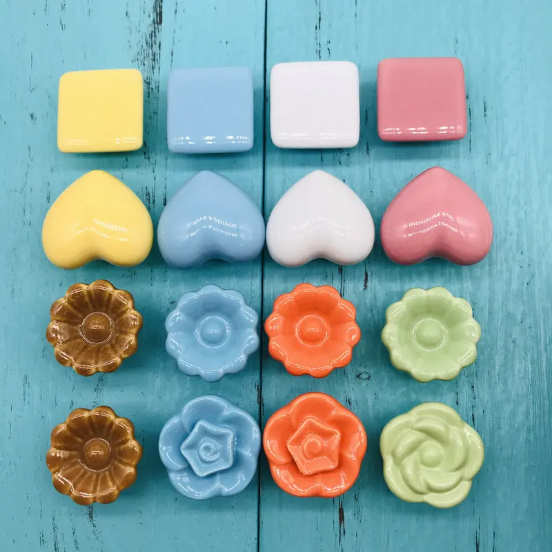 Цветные керамические ручки для дверных ящиков с сердечками в европейском стиле