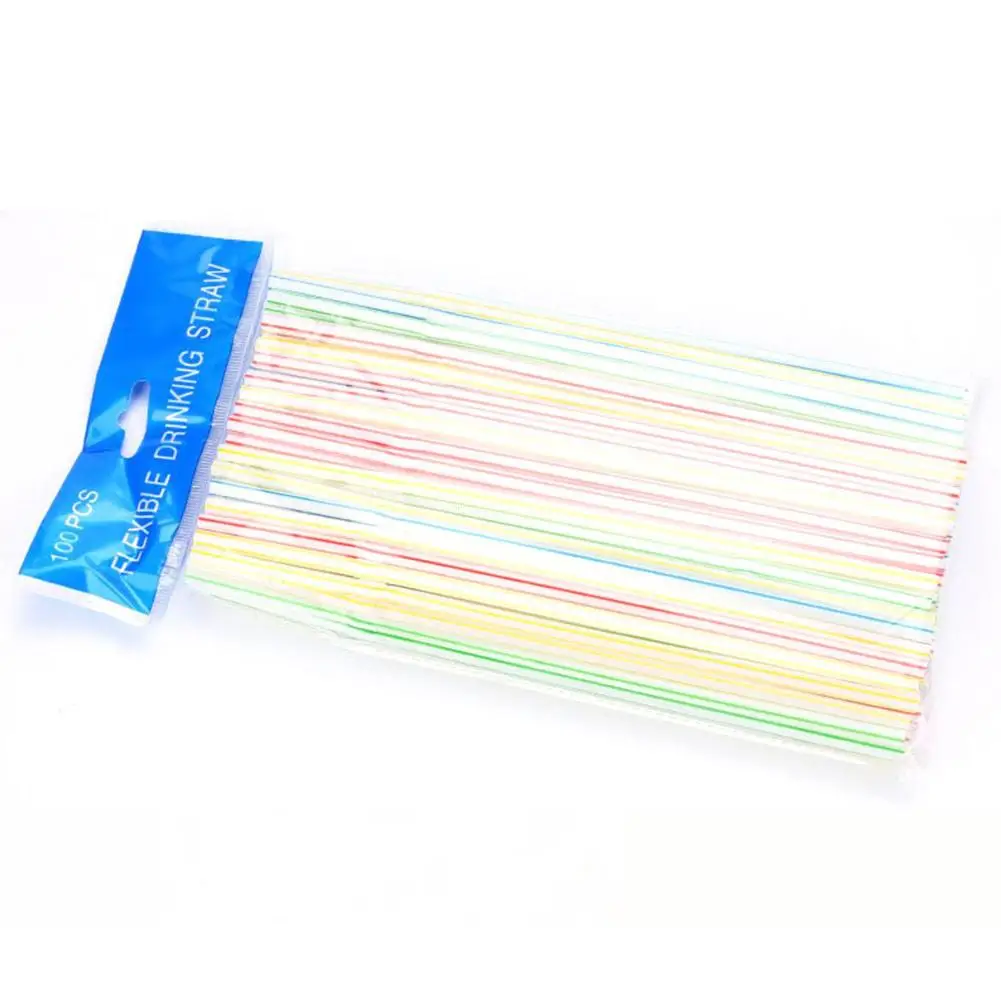 

New 100pcs Flexible Drinking Straws Bendable Straws Striped Multi Colored Bendy Straws Kitchen Tools