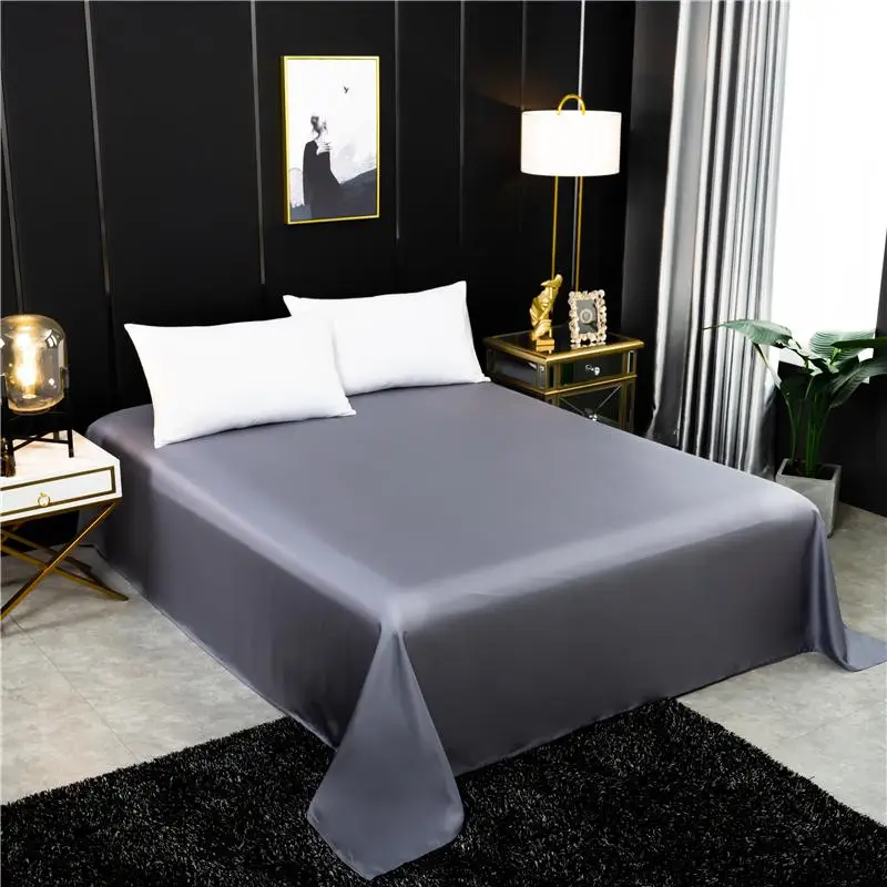 

High quality Flat Sheet 100% mulberry silk Solid Color Bed Sheet real silk Queen King Size Bedding Sheet Customizable