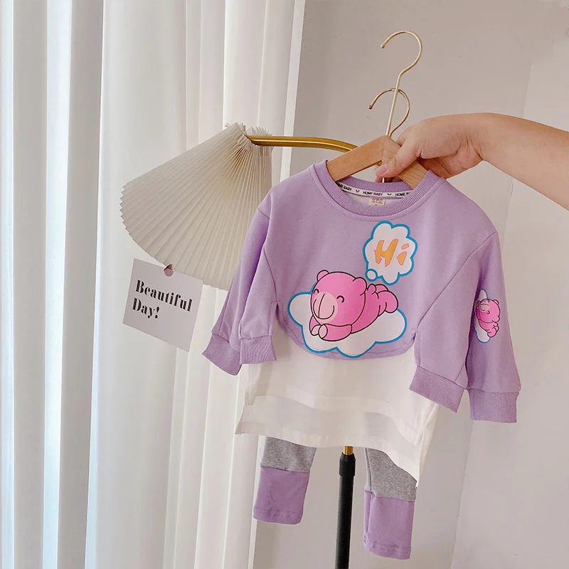 

Cartoon Girls Set 2021 Autumn New Children's Clothing 1.2.3.4.5.6 Years Baby Girls Sweater+legging Pantsr Two-piece Set