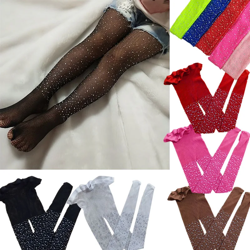 

Kids Baby Girl Rhinestone Fishnet Stockings Children Girl Mesh Pantyhose Sequins Pearl Hollow Out Tights Girl Stockings