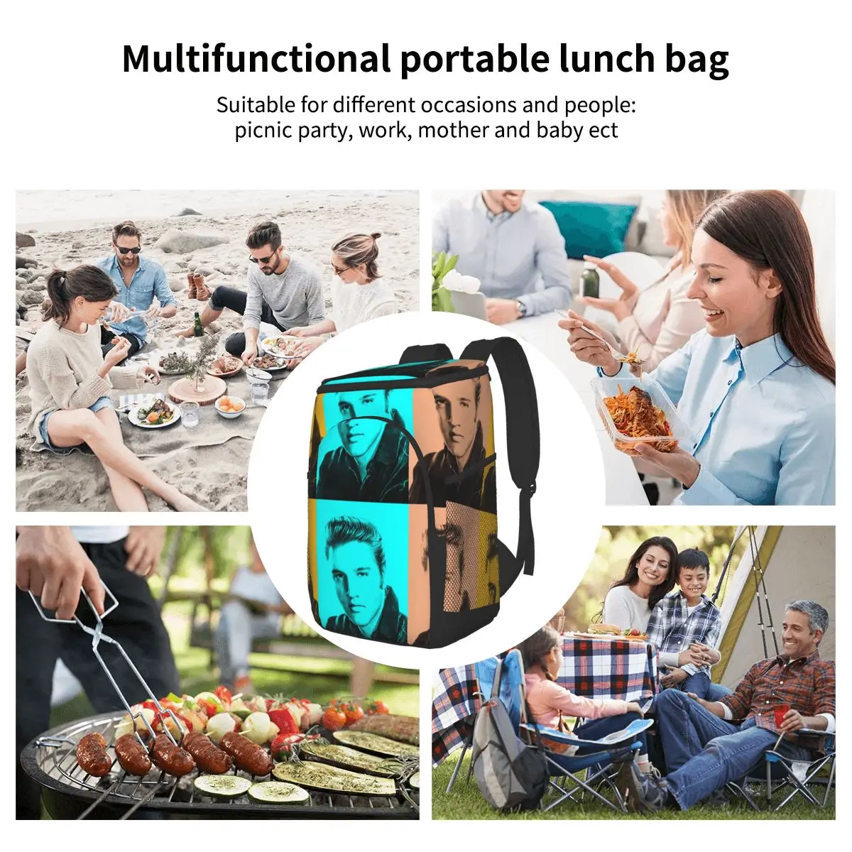 

Elvis Presley Cooler Bag Backpack Picnic thermal Food Delivery Ice Thermo Lunch Camping Refrigerator Insulated Pack