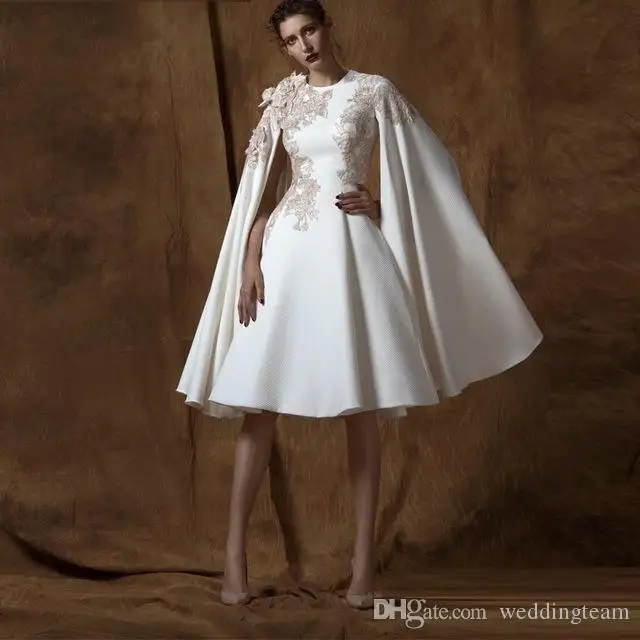

Платье для матери невесты длиной до колена с накидкой 2021, женские платья для выпускного вечера с кружевной аппликацией и длинным рукавом