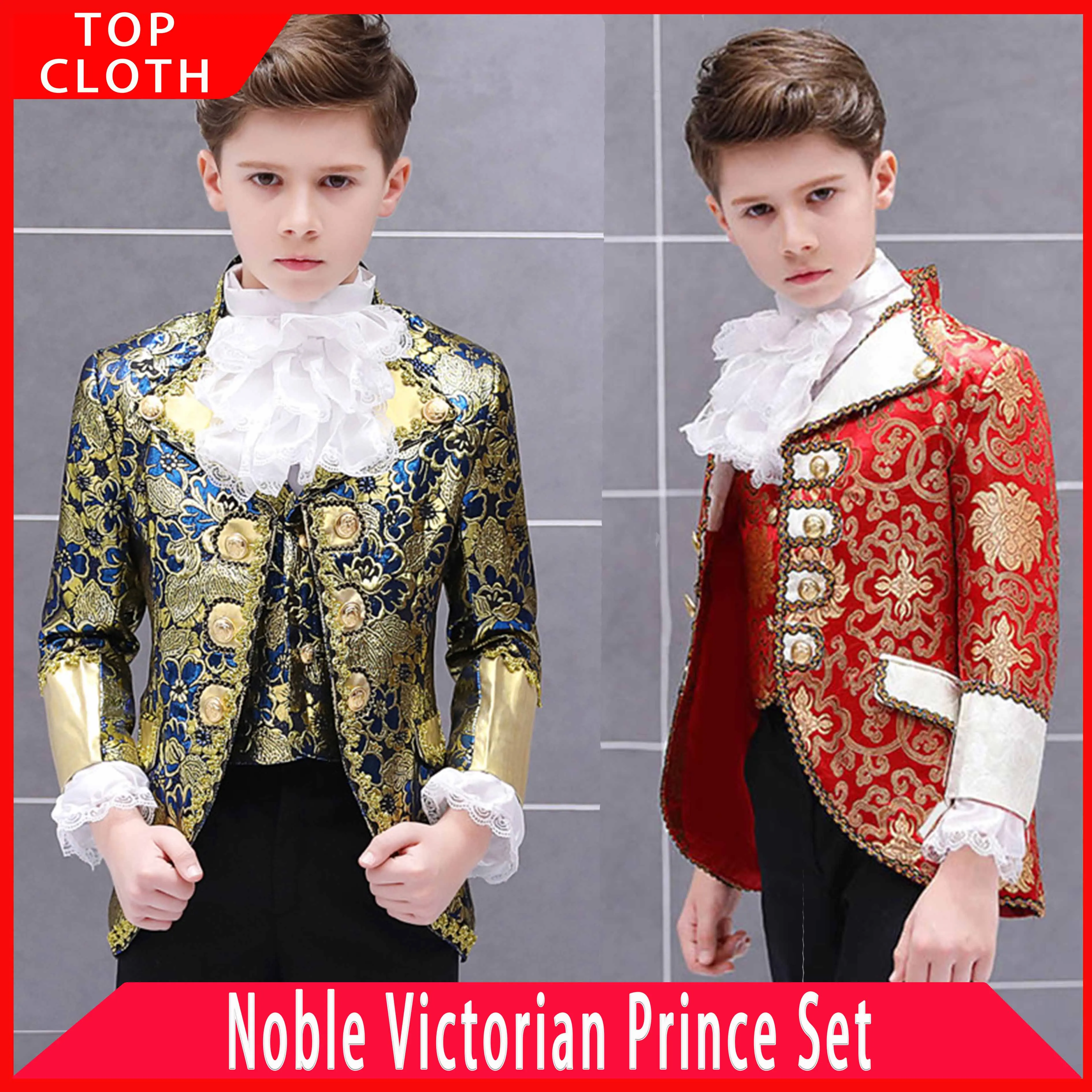 

Noble Retro Victorian Prince Blazer Suits Costume Kid Boys Formal Dress Halloween Outfit Opera Show Stage Clothing for Child
