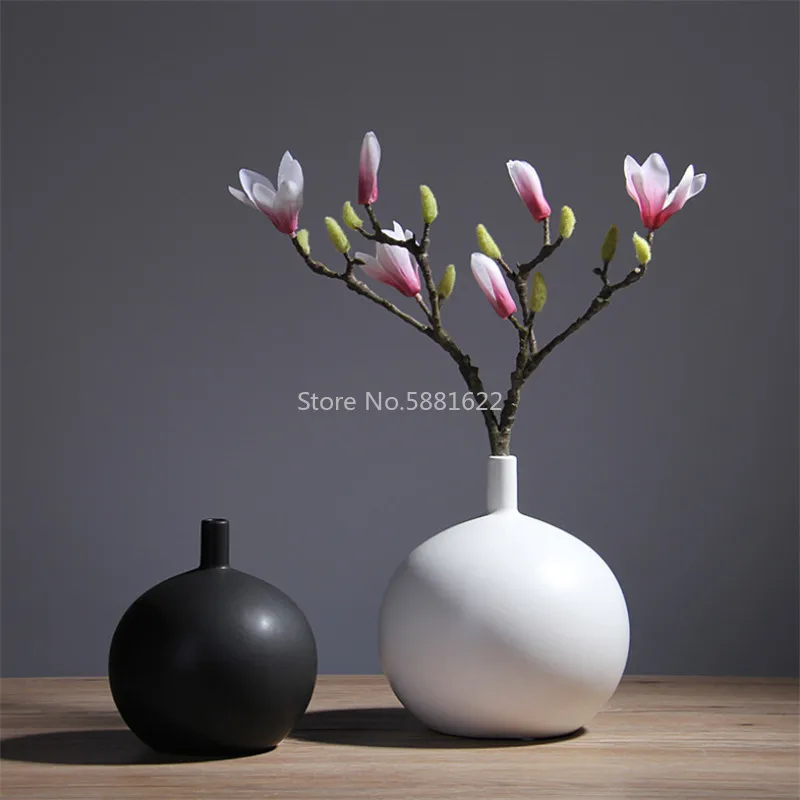 

Nordic Minimalist Modern Black and White Ceramic Hydroponic Vase Round Office Table Matte Flower Vases Home Decoration Ornaments