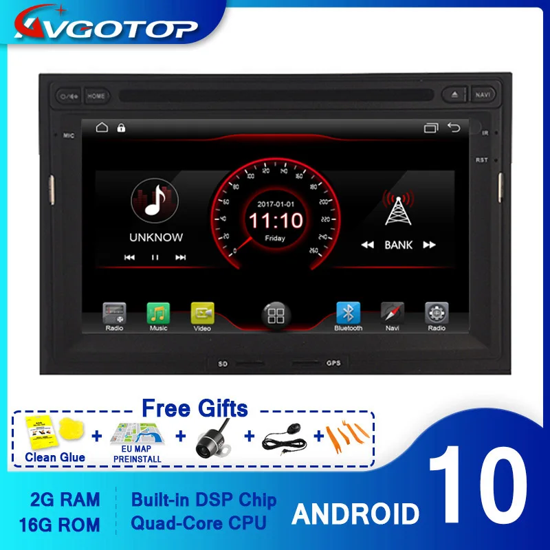 AVGOTOP Android 10 Wince автомобильный радиоприемник DVD-плеер для PEUGEOT 3008 2G 16G GPS Мультимедиа |