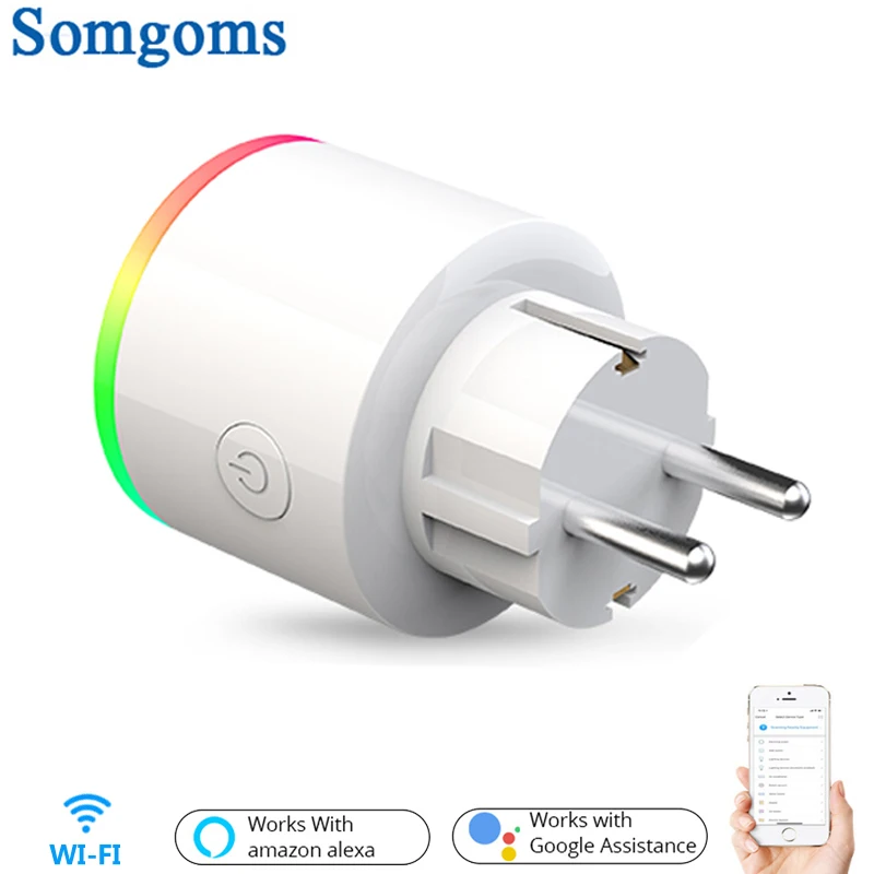 

Розетка для умного дома, 16 А, Wi-Fi, RGB, Tuya, поддержка Alexa, Google Home