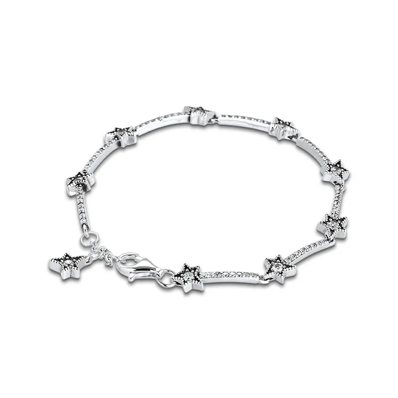 

Clear CZ Celestial Stars Bracelet Silver 925 Jewelry Winter Shine Women Bracelets Christmas Gifts Charm Chain Bracelets Jewelry