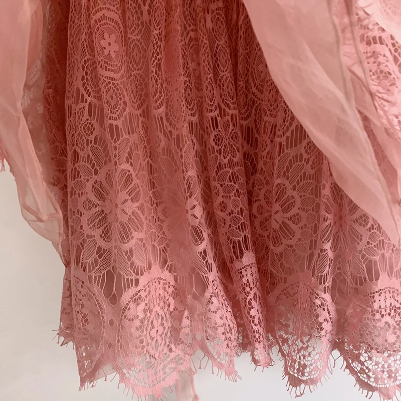 Винтажное Пышное мини-платье без рукавов с оборками модное розовое приталенное