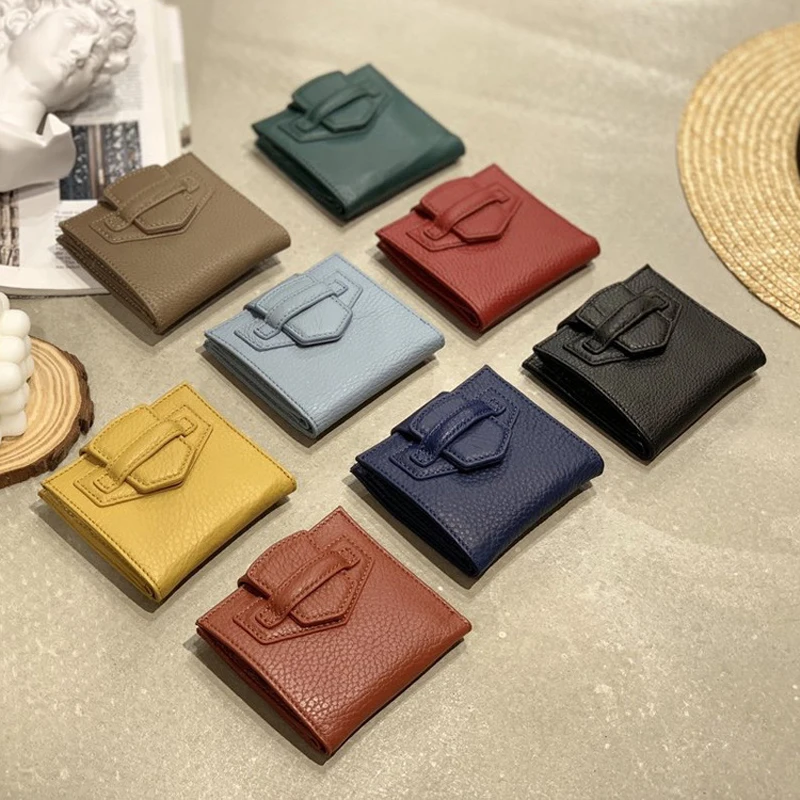 

Women's bag Genuine Leather Minimalist Design Small Card Holders Luxury Designer Short Hasp Women's wallet Money Bag Woman Purse