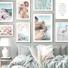 Постер с изображением Амальфи-побережья пляжа, арки Санторини, цветов, красивые чернила, скандинавский постер, настенное художественное рисование на холсте, декоративные картины для гостиной