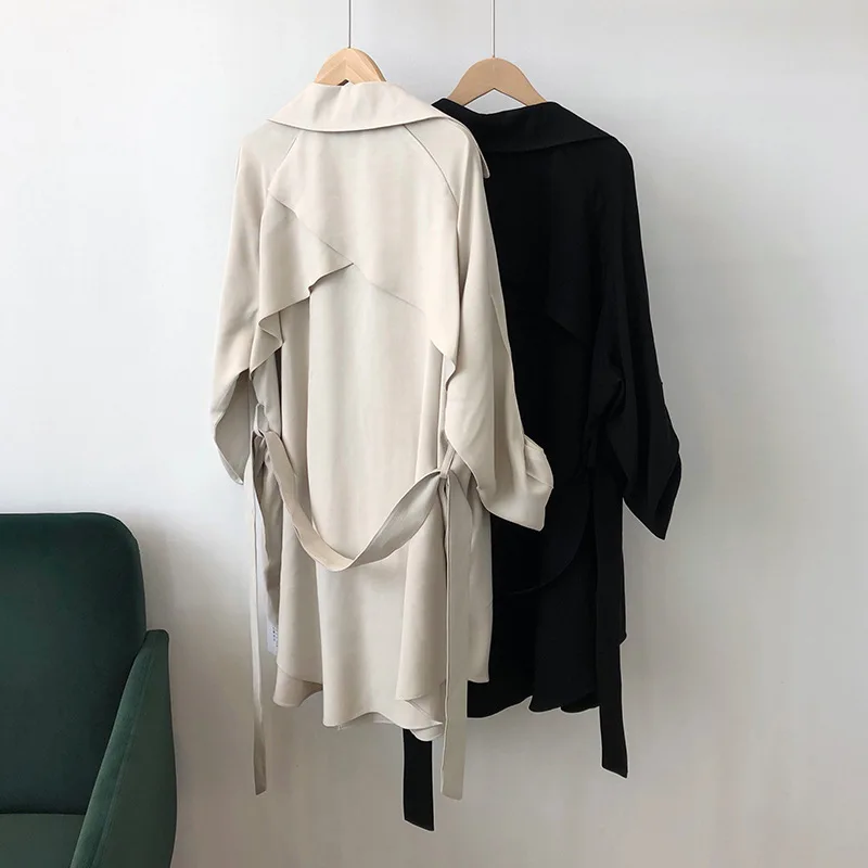 

Pop Spring Women Trench Coat Midi Length Open Stitch Women Coat With Belt Casaco Feminino Harajuku Abrigo Mujer Trench Femme