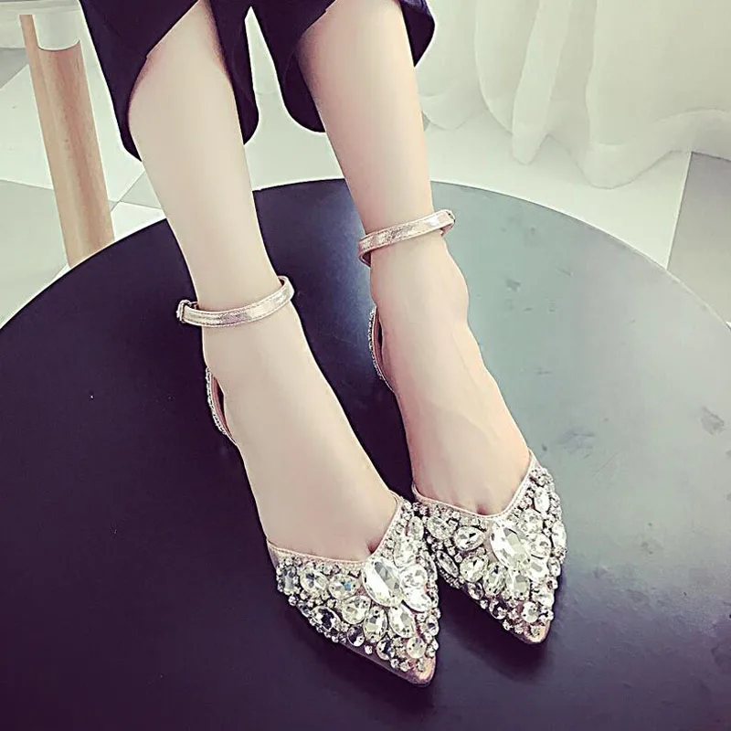 Балетки женские с заостренным носком модные туфли на плоской подошве блестящие