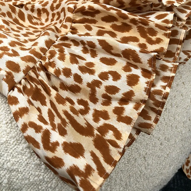 

Ladies Vintage Leopard Dresses 2021 Spring Long Puff Sleeve Ladies Elegant 100% Real Silk Fashion Blogger Hot Sale Clothing