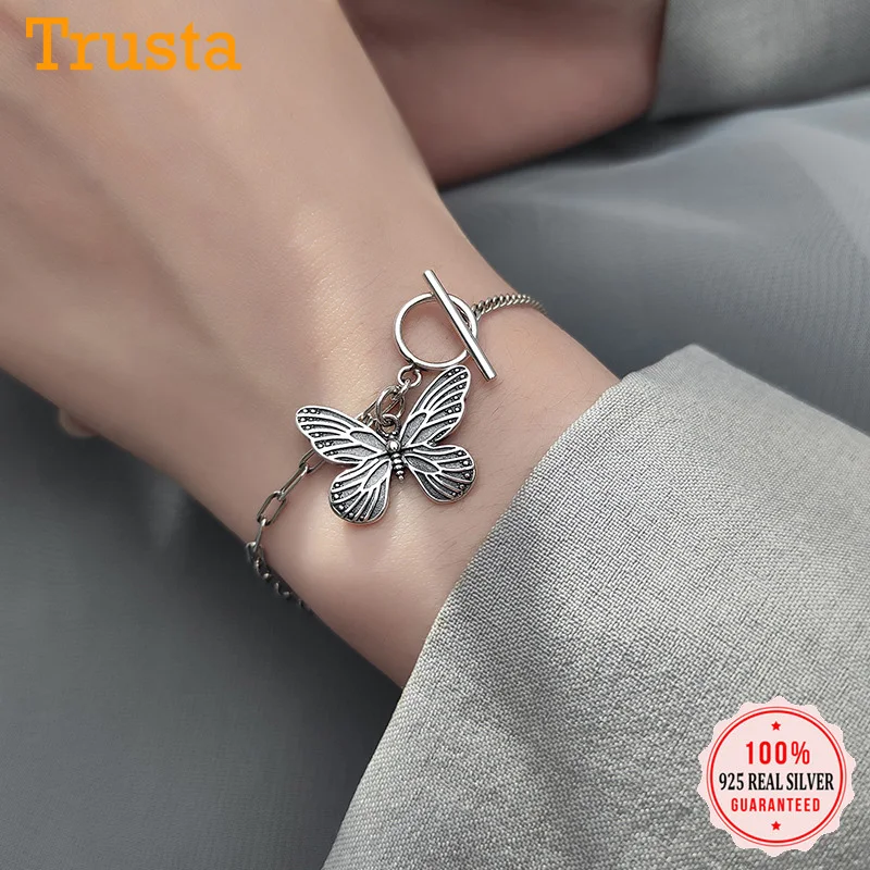 

Trustdavis Authentic 925 Sterling Silver Fashion Insect Butterfly Chain Bracelet For Women Wedding Party S925 Jewelry DA1336