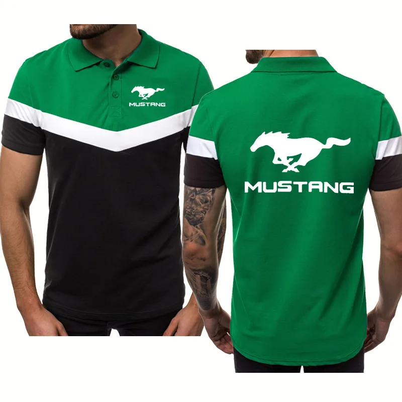 

Mens polo shirt Mustang Car Logo Printing Summer Fashion casual high quality Cotton trend Splicing Mens short sleeve tops