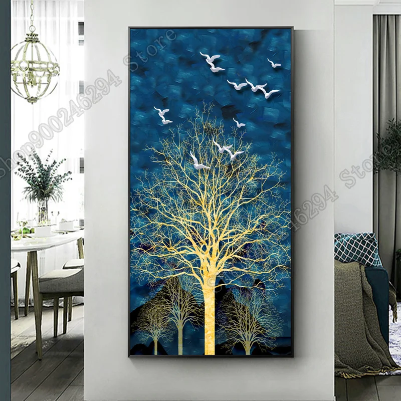 5D Вышивка абстрактная Золотая древесина синяя Ночная звезда алмазная живопись