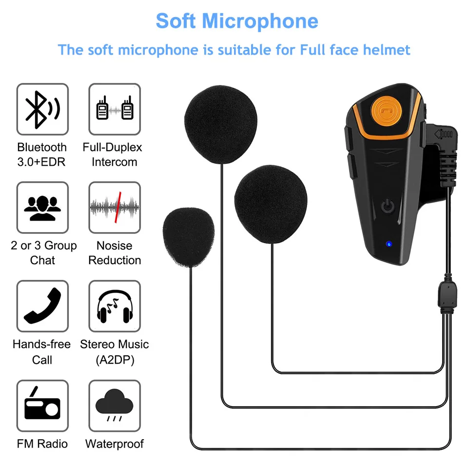 Bluetooth гарнитура для мотоциклетного шлема водонепроницаемая с микрофоном