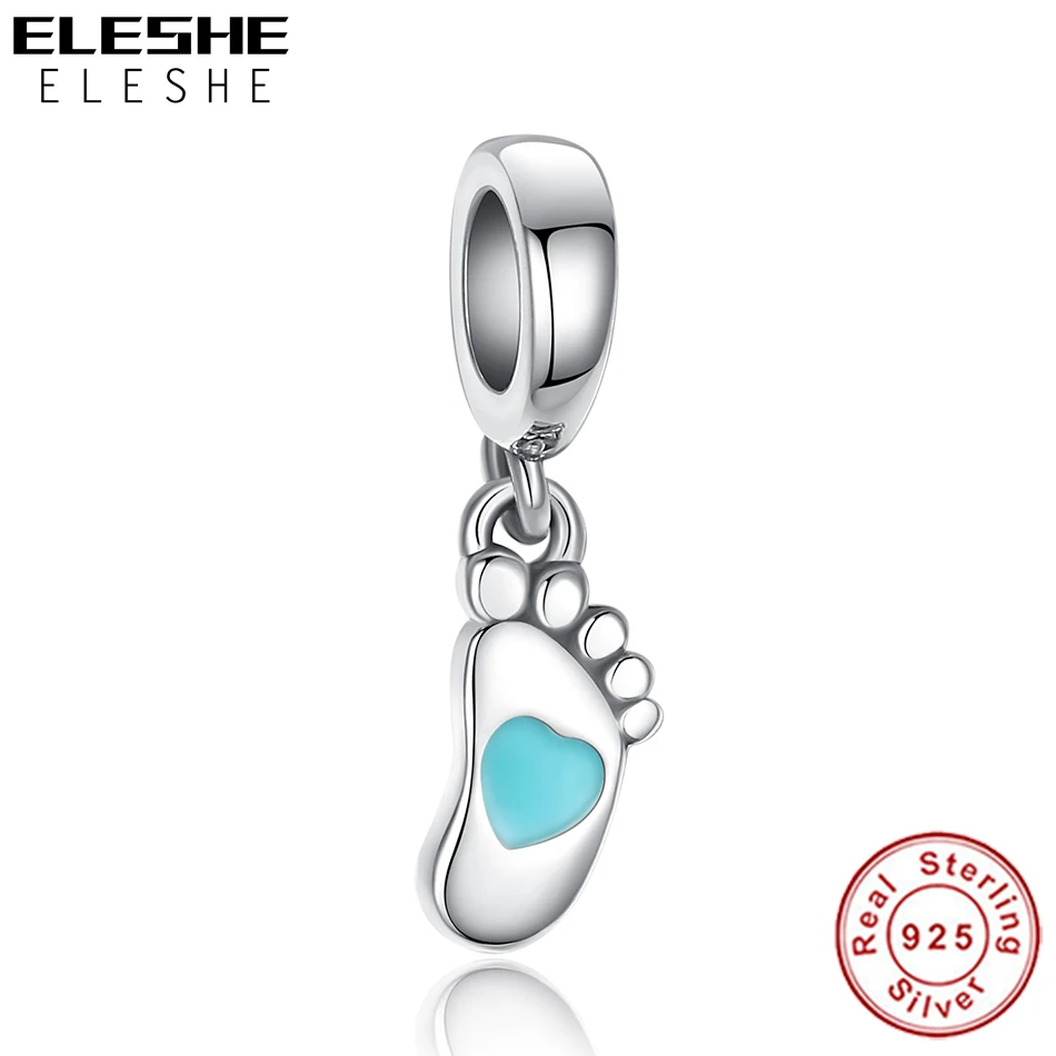Изысканные 100% 925 пробы серебряные Детские след с принты Blue Heart красивые